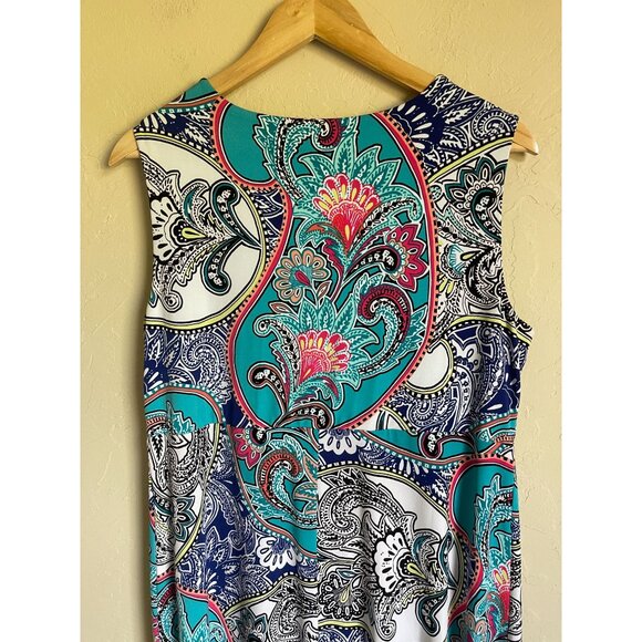 Chico's Size 2/Large Multicolor Paisley V-Neck Sleeveless Dress Stretch Hi-Lo - Picture 4 of 6